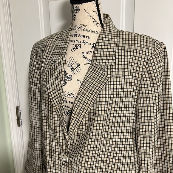 Vintage Linen Blend Plaid Oversized Long Blazer - Picture 2 of 6